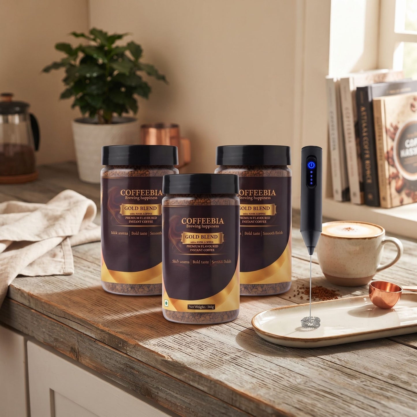 Coffeebia gold blend Combo (100g x 3 ) Free Coffee frother.