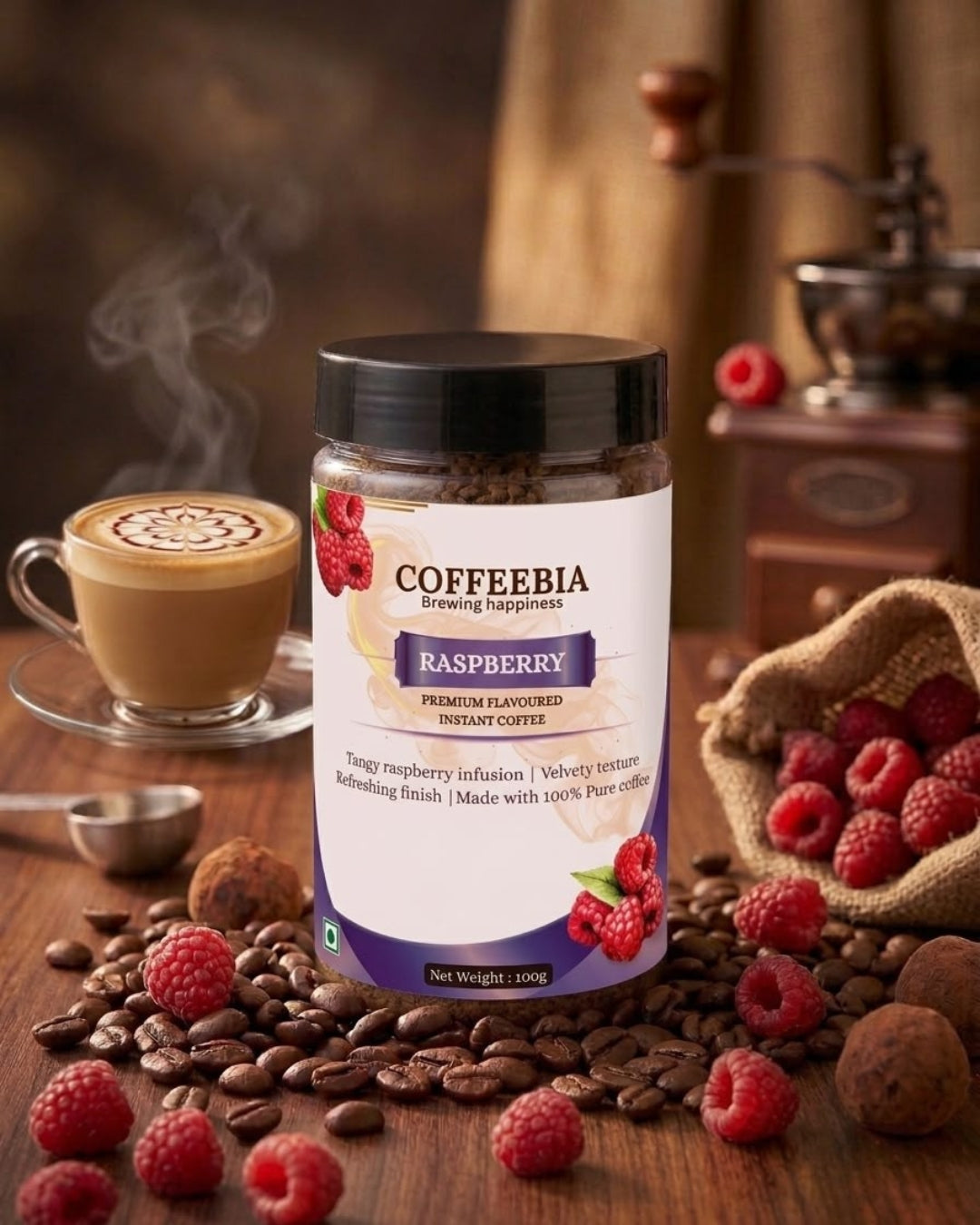 Coffeebia Raspberry Flavour Instant Coffee (100g)