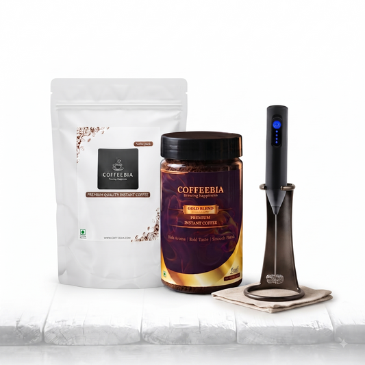 Coffeebia Instant Coffee Combo -value Pack(150g)|Gold blend (100g) Coffee Frother