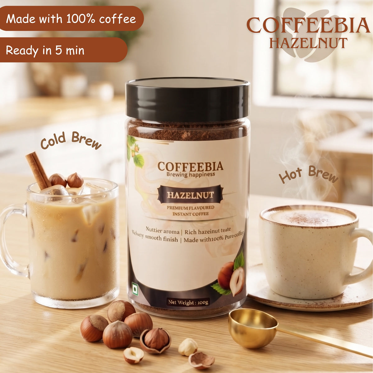 Coffeebia Hazelnut Flavoure Instat coffee (100g)