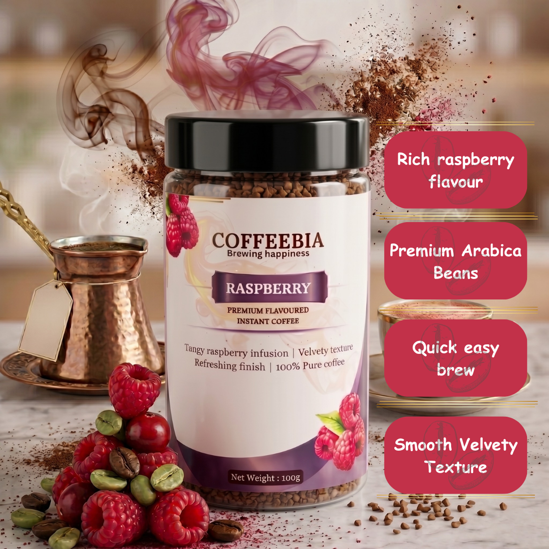 Coffeebia Raspberry Flavour Instant Coffee (100g)