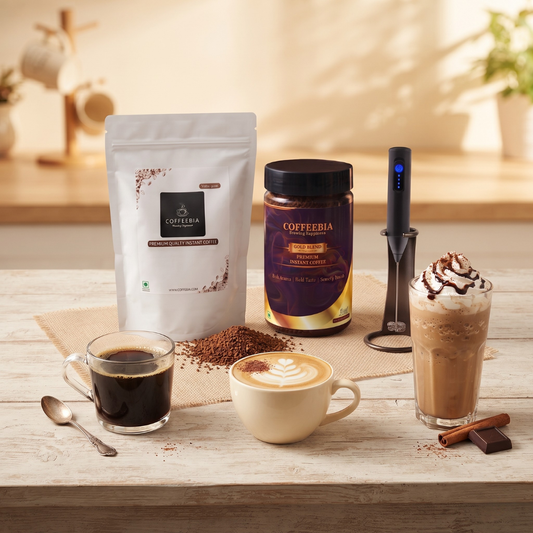 Coffeebia Instant Coffee Combo -value Pack(150g)|Gold blend (100g) Coffee Frother